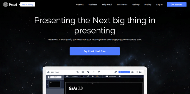 7. CTA at right in the center - Prezi